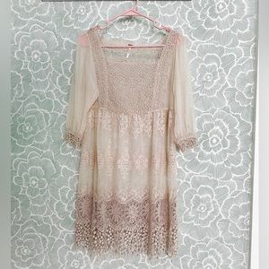 Beautiful Cream and Tan Sheer Free People Dress
